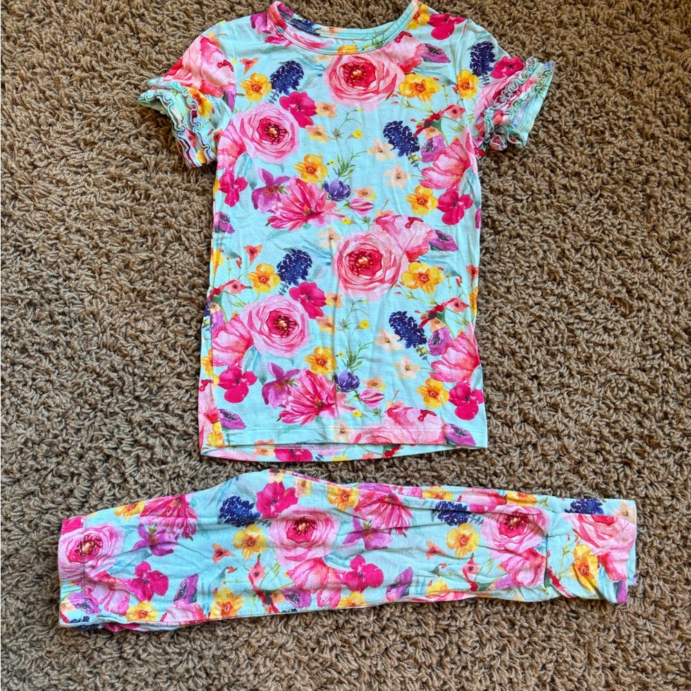 Posh Peanut Floral Kids Pajama Set - Pink and Blue